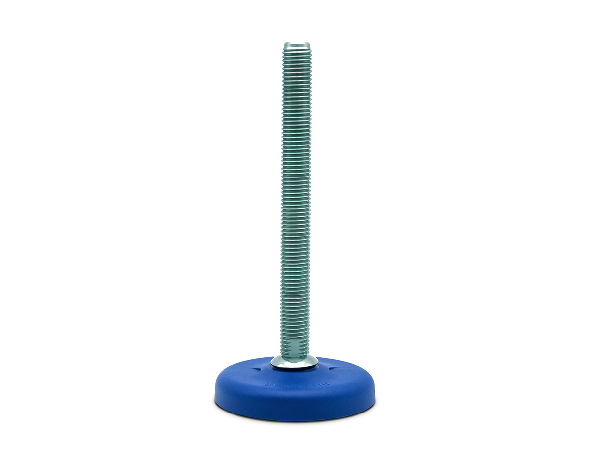Maschinenfuß mit Gelenk ECO16 Kunststoff PA blau, Ø 103 mm, M16 x 100 mm Stahl verzinkt, Durchschlagsbohrungen Ø 12, 5 mm