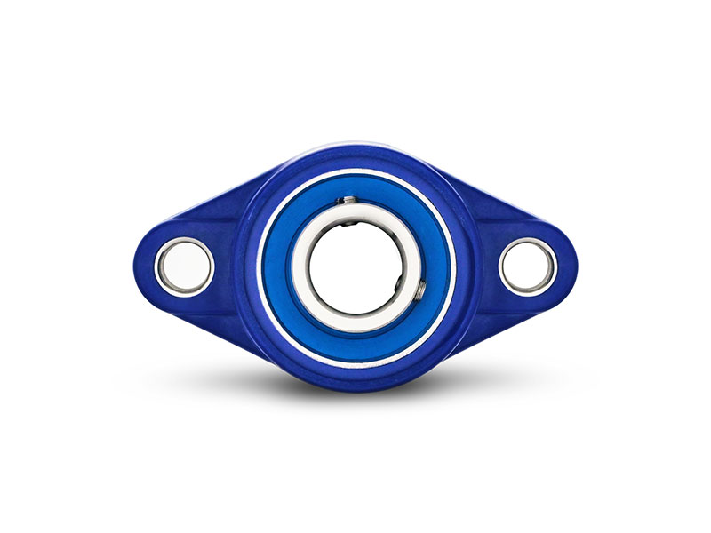 MOVET® Blue Hygiene 2-Loch Flanschlager LNFL 204, PBT Kunststoff Gehäuse blau, ohne Schmiernippel, Bohrungsabstand 76, 2 mm