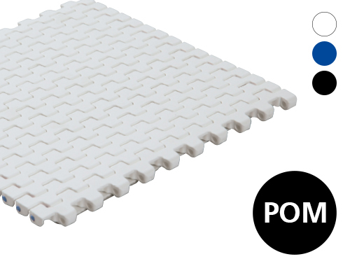 Modular plastic belt 12-408 closed surface, 2 % flow, p=12,5  POM natural, blue, FDA, USDA, FSIS