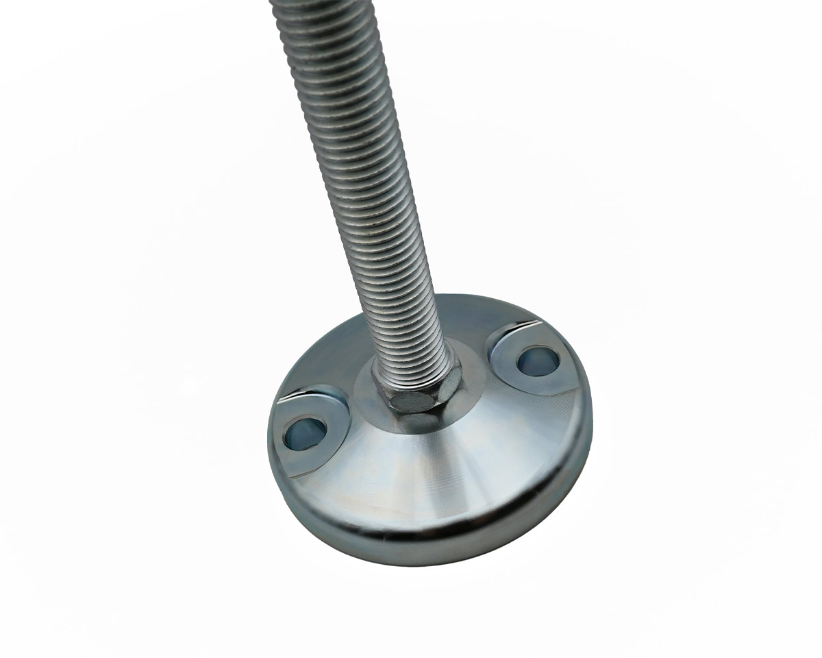 Element 3 von 4 (Bild) – Maschinenfuß / Stellfuß MASSIV Stahl, Ø 100 mm, M16 x 150 mm, Bohrungen, NBR