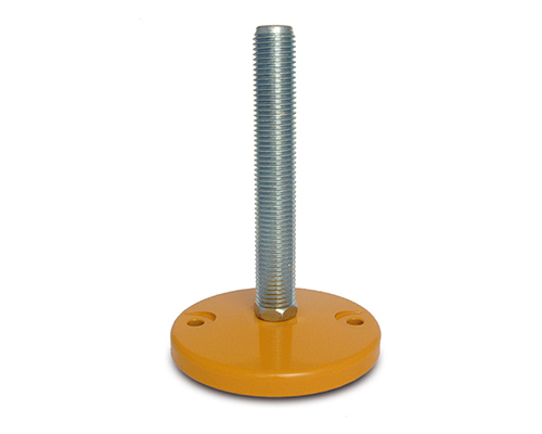 Maschinenfuß / Stellfuß MASSIV Stahl, Ø 159 mm, M24 x 100 mm Stahl verzinkt, pulverbeschichtet gelb, Bohrungen Ø 12, 5 mm
