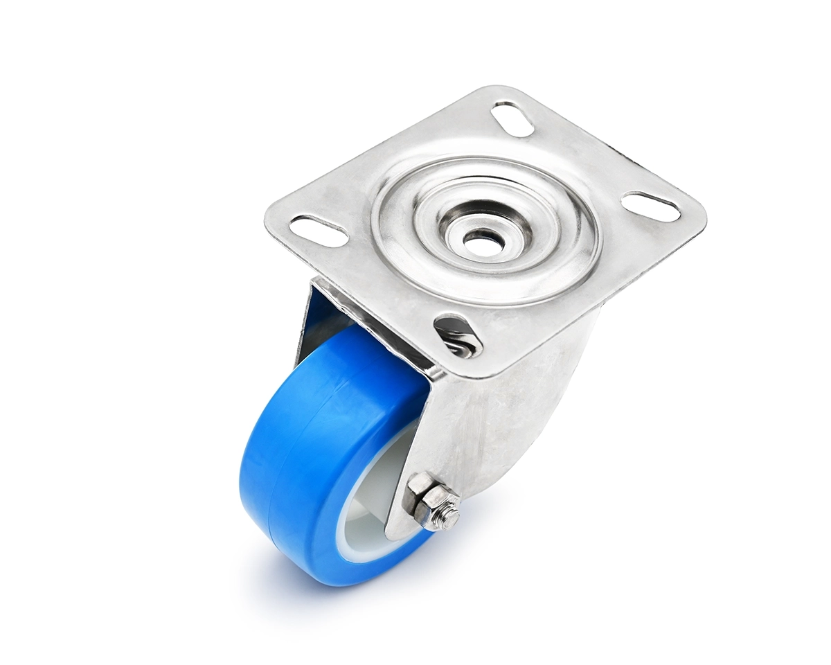 Element 3 von 3 (Bild) – Lenkrolle,  Gehäuse Stahl verzinkt, Ø 125 mm, PU blau, 82 Shore, Gesamthöhe 155 mm