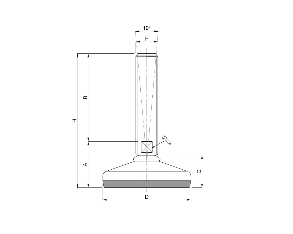 Element 3 von 3 (Bild) – Maschinenfuß / Gelenkfuß VULCANIZED Edelstahl, Ø 100 mm, M16 x 100 mm, Hygiene, EPDM