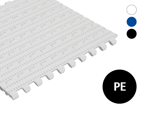 Modular plastic belt 25-806 perforated surface, 21 % flow, p=25  PE natural, blue, FDA, USDA, FSIS