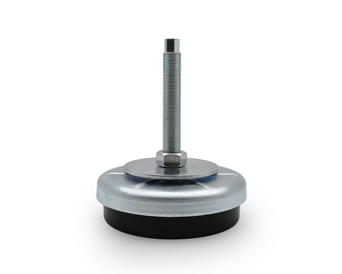 Maschinenfuß / Stellfuß ANTIVIBRATION, Ø 160 mm, Feingewinde M20x1, 5 x 150 mm Stahl verzinkt, Verstellweg 14 mm, Antirutsch