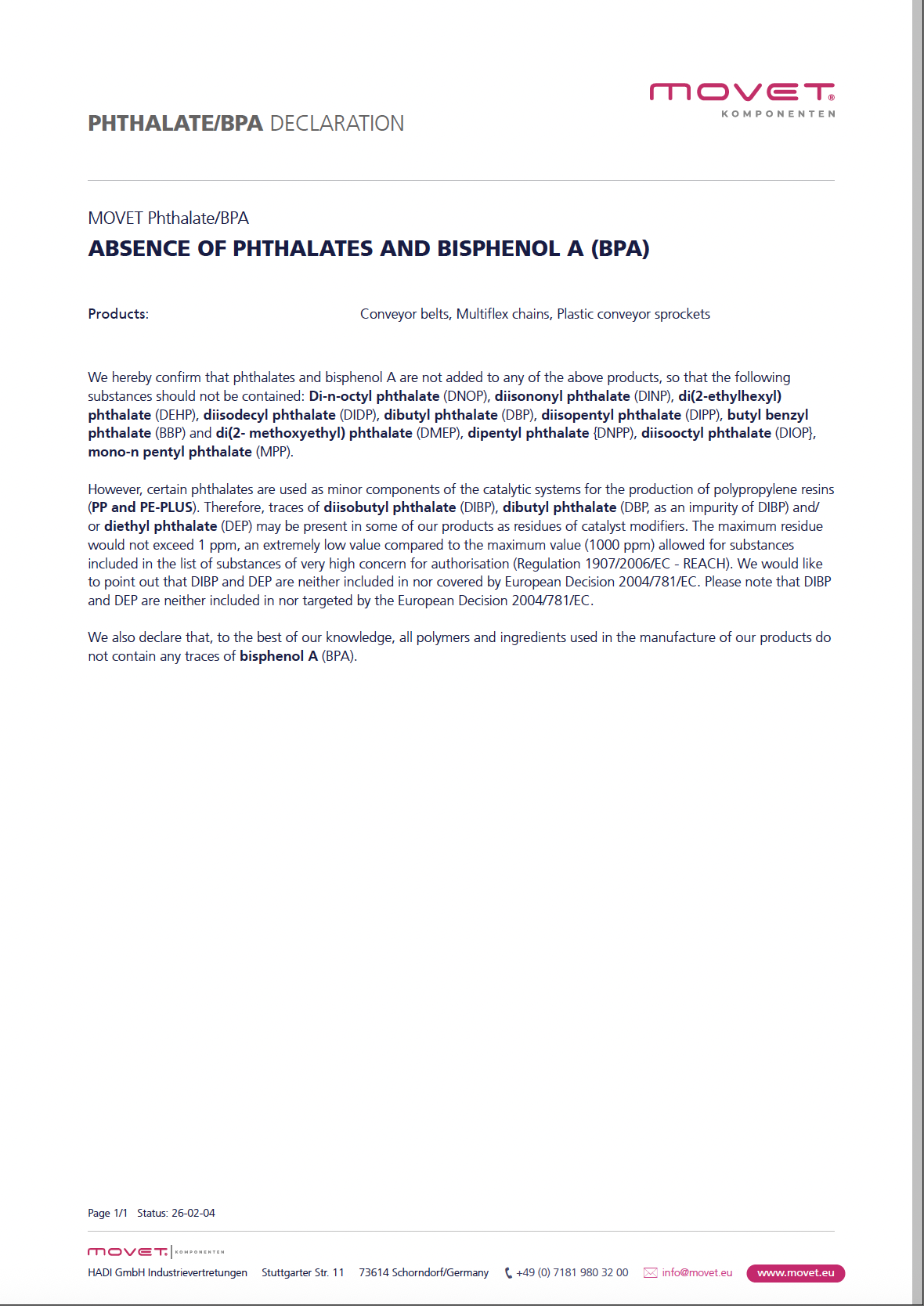 Declaration of conformity BRA