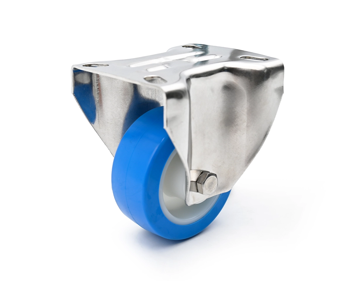 Element 3 von 3 (Bild) – Bockrolle, Gehäuse Stahl verzinkt, Ø 80 mm, PU blau, 82 Shore, Gesamthöhe 109 mm