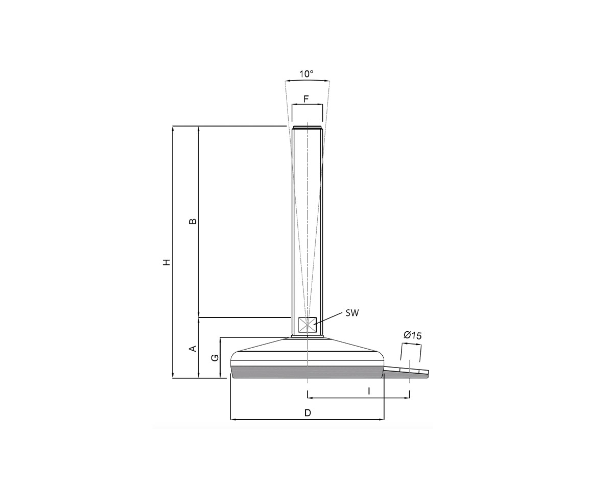 Element 3 von 3 (Bild) – Maschinenfuß / Gelenkfuß VULCANIZED Edelstahl, Ø 120 mm, M20 x 150 mm, Lasche, NBR