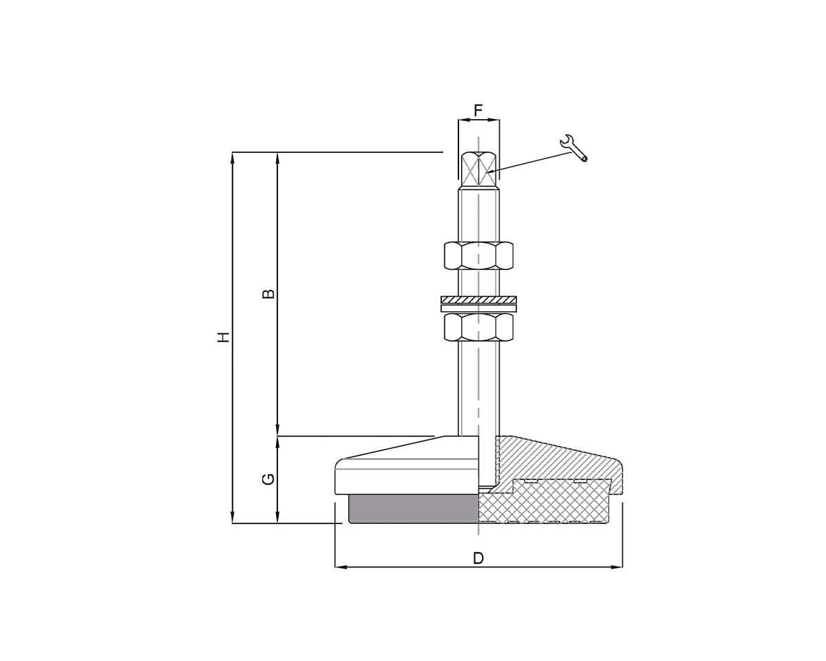 Element 3 von 3 (Bild) – Maschinenfuß / Stellfuß ANTIVIBRATION, Ø 160 mm Edelstahl, M20 x 125 mm, NBR