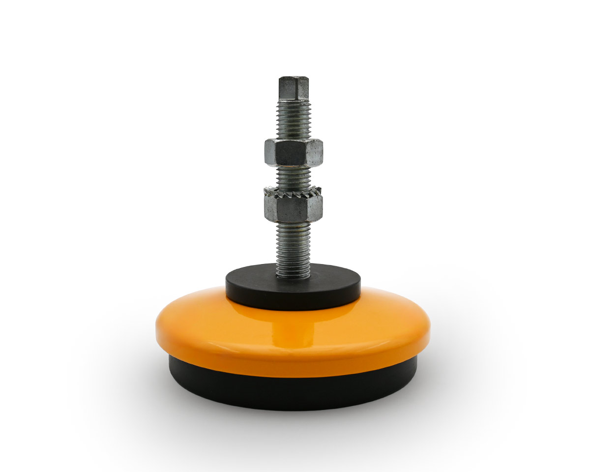 Maschinenfuß / Stellfuß ANTIVIBRATION, Ø 160 mm, M20 x 110 mm Stahl verzinkt, Verstellweg 15 mm, pulverbeschichtet gelb