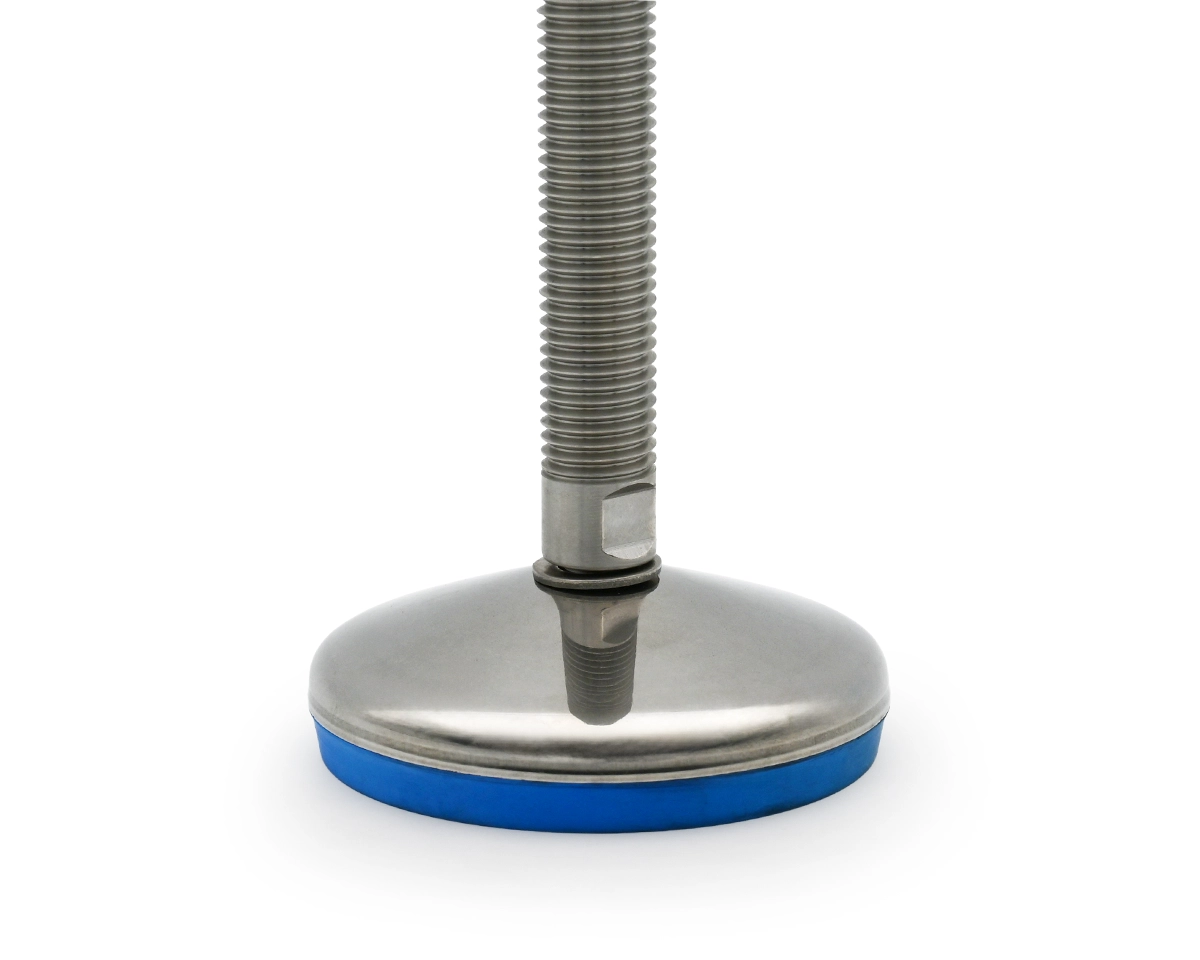 Element 2 von 3 (Bild) – Maschinenfuß / Gelenkfuß VULCANIZED Edelstahl AISI316, Ø 80 mm, M12 x 100 mm, EPDM blau, MOQ 50 St.