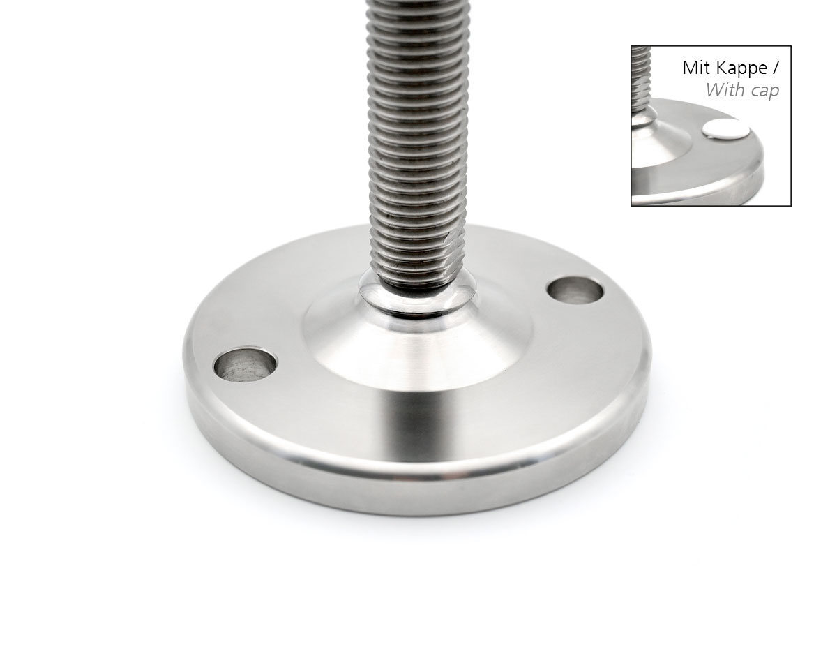 Element 2 von 2 (Bild) – Maschinenfuß / Gelenkfuß MASSIV Edelstahl, Ø 150 mm, M30 x 100 mm, Bohrungen