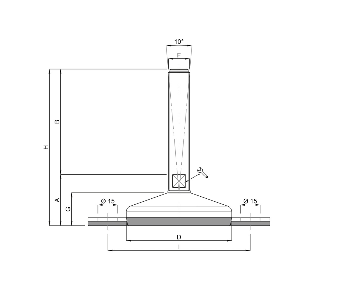 Element 3 von 3 (Bild) – Maschinenfuß / Gelenkfuß VULCANIZED Edelstahl, Ø 80 mm, M24 x 75 mm, 2 Laschen, NBR