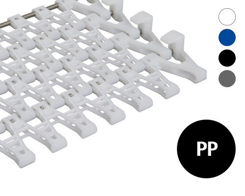 Modular radius belt S250, lattice-shaped surface, 70 % flow, 50 mm pitch, PP, FDA Modular radius belt S250, lattice-shaped surface, 70 % flow, 50 mm pitch, PP, FDA