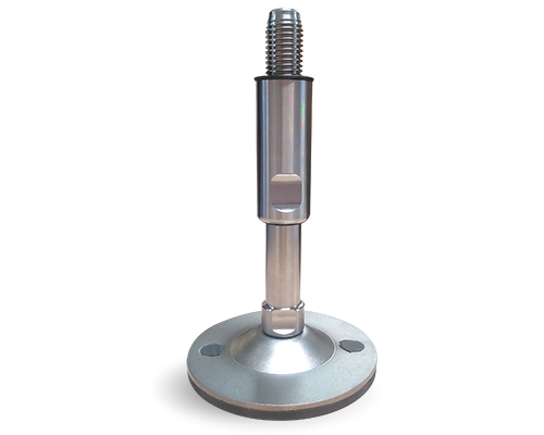 Gelenkfuß TEKNOCLEAN BLECHTELLER, Ø 85 mm, M16 x 150 mm Edelstahl, Verstellweg 65 mm, Hülse 85 mm, Bohrungen Ø 10, 5 mm