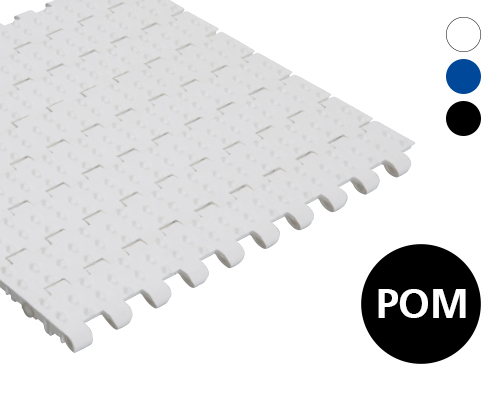 Modular plastic belt 25-830 closed surface with nubs, 2 % flow,  p=25  POM natural, blue, FDA, USDA, FSIS