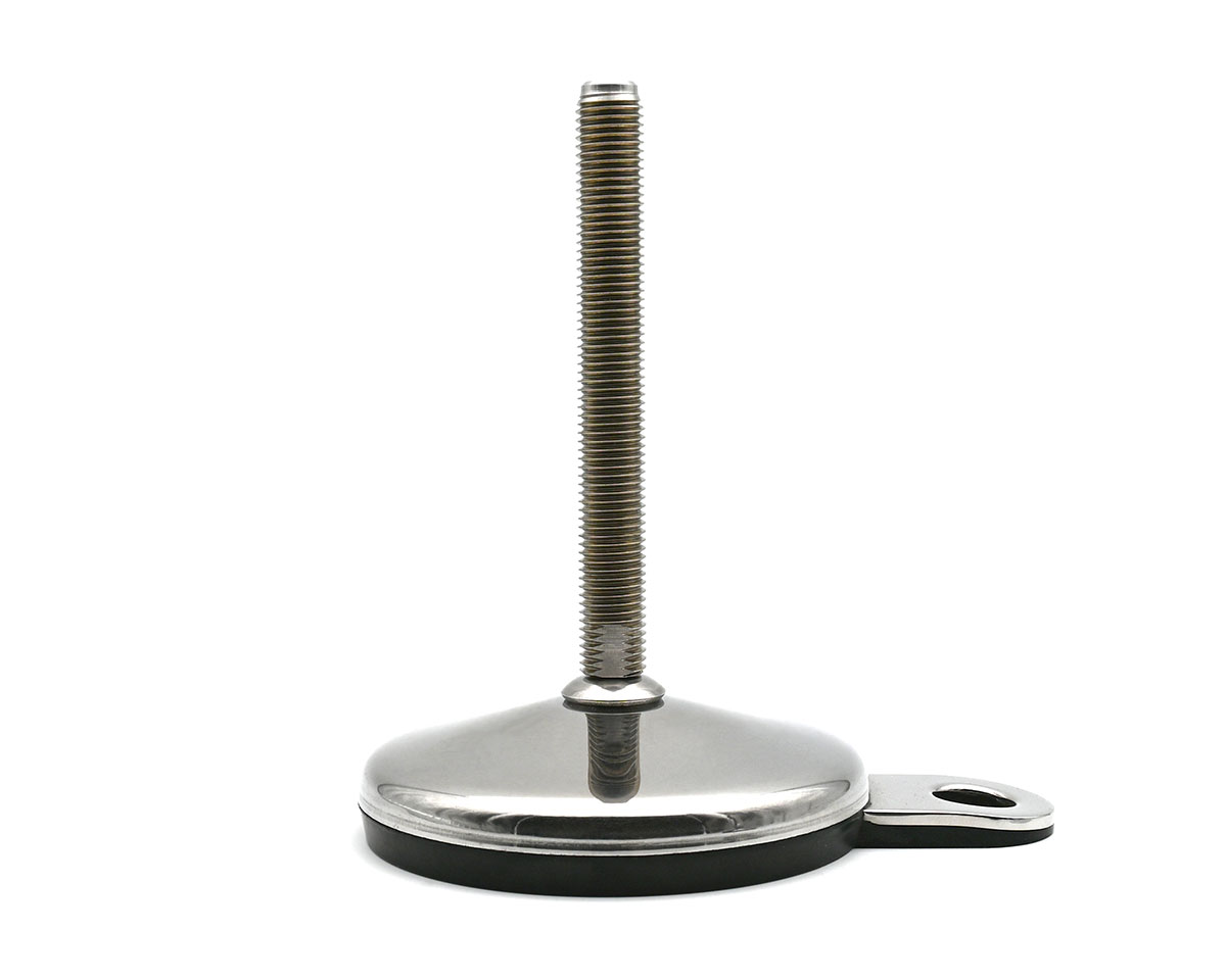 Maschinenfuß mit Gelenk VULCANIZED Edelstahl, Ø 100 mm, M24 x 175 mm Edelstahl, Hygienescheibe, Lasche Ø 15 mm, Antirutsch