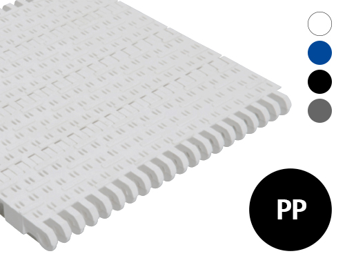 Modulband 50-630 perforierte Oberfläche, 3 mm Rippen, 9 % flow, p=50  PP, FDA, USDA, FSIS