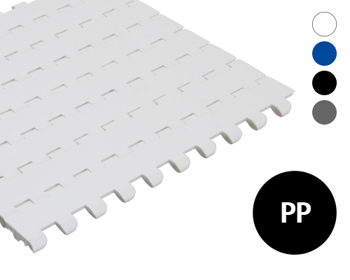 Modular plastic belt 25-800 closed surface, 2 % flow, p=25  PP white, blue, grey, FDA, USDA, FSIS