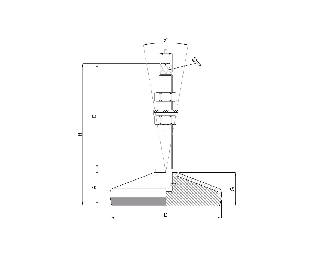Element 3 of 3 (image) – Levelling foot ANTIVIBRATION, Ø 100 mm Stainless steel, M16 x 125 mm, incl. Nut, NBR