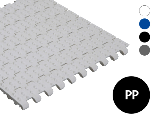Modular plastic belt 25-830 closed surface with nubs, 2 % flow, p=25  PP white, blue, grey, FDA, USDA, FSIS