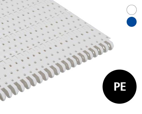 Modular belt 50-606 perforated flat top, 10 % flow, p=50  PE natural, blue FDA, USDA, FSIS