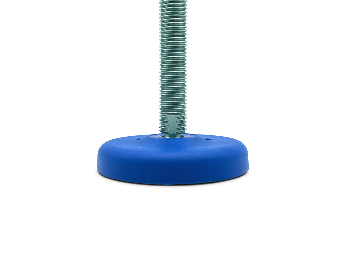 Element 2 von 3 (Bild) – Maschinenfuß / Gelenkfuß ECO30 PA blau, Ø 123 mm, M24 x 150 mm Stahl, Bohrungen