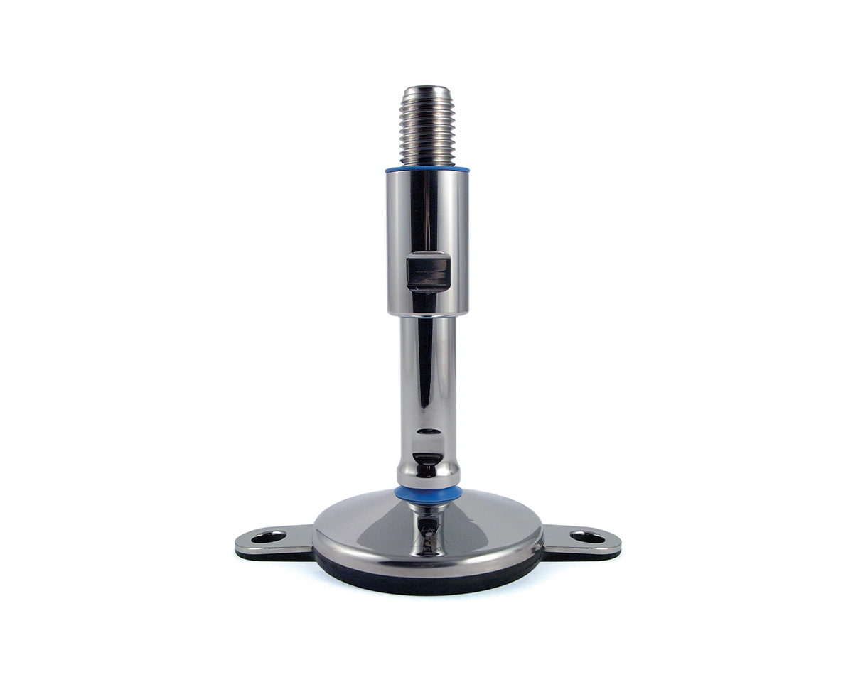 Maschinenfuß / Gelenkfuß TEKNO-HYGIENIC 3-A, Ø 120 mm Edelstahl, M30 x 190 mm, 2 Laschen, NBR