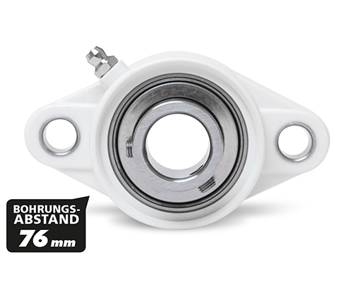 MOVET® 2-hole flange bearing LNFL 202, housing white, MUC stainless steel, Ø 15 mm