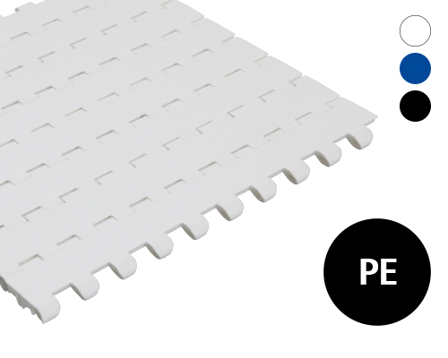 Modular plastic belt 25-800 closed surface, 2 % flow,   p=25  PE natural, blue, FDA, USDA, FSIS