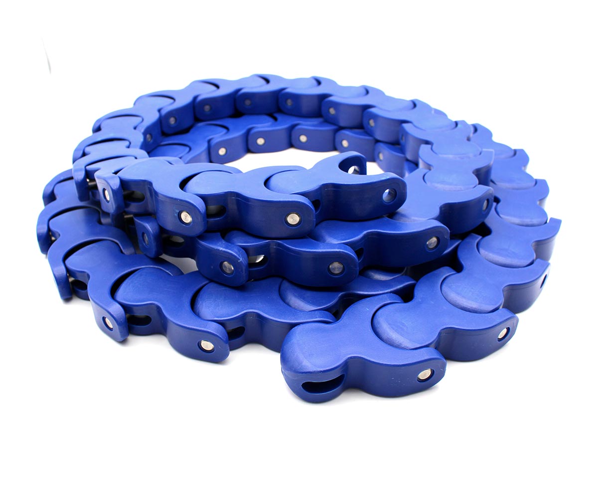 Element 4 of 4 (image) – MOVET Multiflex conveyor chain 1702, 1+1 set, radius, LF Acetal blue