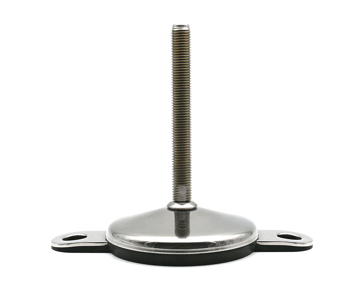 Gelenkfuß VULCANIZED Edelstahl, Ø 60 mm, M10 x 100 mm Edelstahl, Hygienescheibe, 2 Laschen Ø 15 mm, Antirutsch NBR schwarz