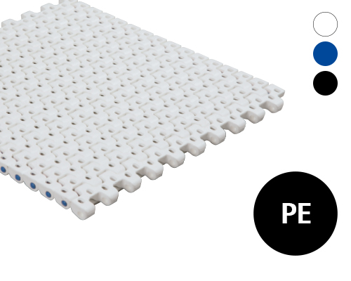 Modular belt 12-406  perforated-shaped, 8 % flow, p=12,5  PE natural, blue, FDA, USDA, FSIS