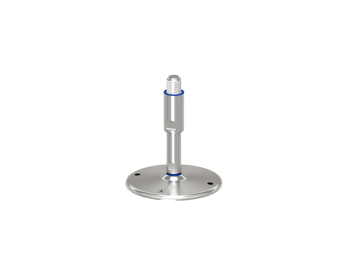 Maschinenfuß / Gelenkfuß TEKNO-HYGIENIC 3-A, Ø 200 mm Edelstahl, M20 x 140 mm, Bohrungen