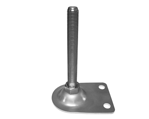Stellfuß BLECHTELLER Edelstahl, 151 x 110 mm, M24 x 200 mm Edelstahl, Fixiermutter, Bohrungen Ø 12, 5 mm