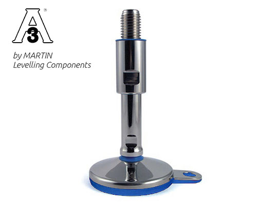 Maschinenfuß / Gelenkfuß TEKNO-HYGIENIC 3-A, Ø 60 mm Edelstahl, M20 x 190 mm, Lasche, EPDM