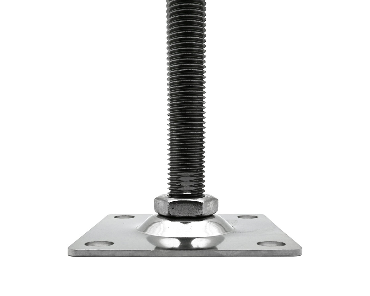 Element 2 von 3 (Bild) – Maschinenfuß / Gelenkfuß BLECHTELLER Edelstahl, 100 x 100 mm, M20 x 200 mm, Bohrungen