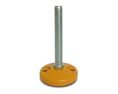 Element 1 von 2 (Bild) – Maschinenfuß / Stellfuß MASSIV Stahl, Ø 100 mm, M24 x 250 mm, gelb, Bohrungen