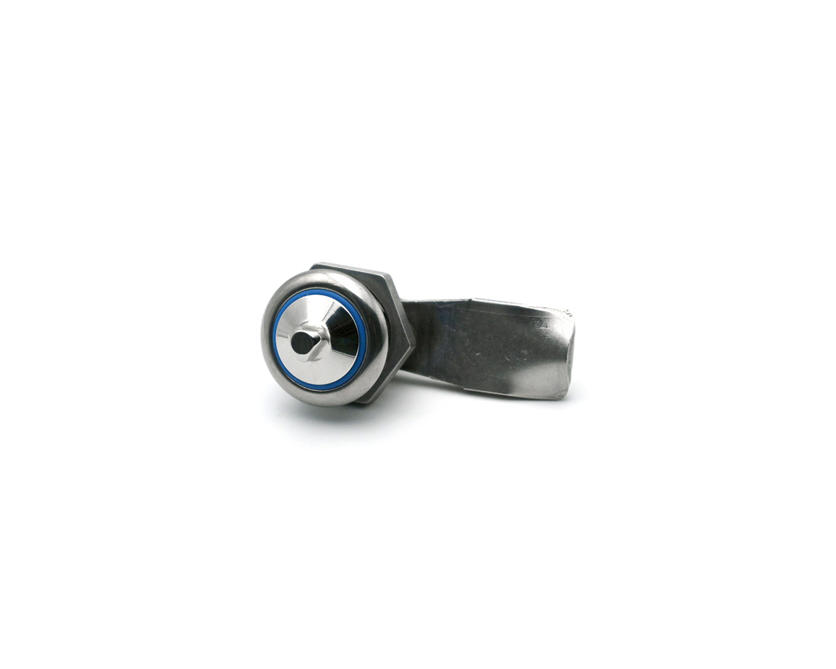 HYGIENIC Drehriegel 90° Typ A, Edelstahl, O-Ring Silikon blau, Ø 28 mm, H = 22 mm, Schutzart IP69K, Dreikant Einsatz