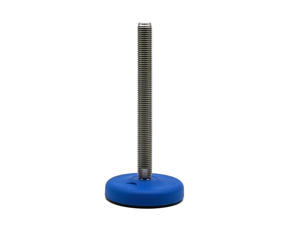 Maschinenfuß / Gelenkfuß ECO30 PA blau, Ø 103 mm, M16 x 100 mm Edelstahl, Bohrungen, NBR