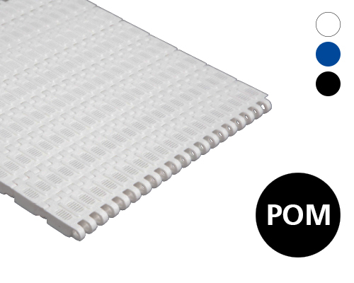 Modular plastic belt 25-413 grid-windows and 1,5 mm non stick rips, 13 % flow, p=25  POM natural, blue, FDA, USDA, FSIS