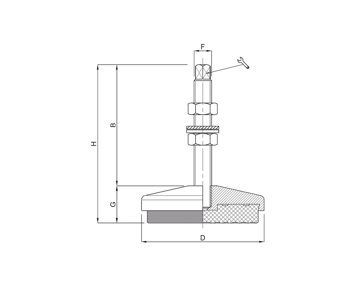 Element 4 von 4 (Bild) – Maschinenfuß / Stellfuß ANTIVIBRATION, Ø 84 mm Stahl, M12 x 75 mm, gelb, NBR