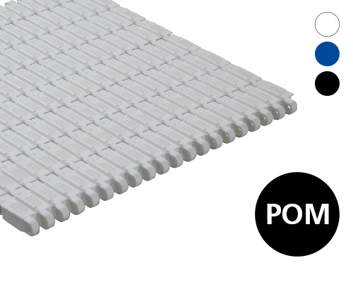 Modular plastic belt 25-412 grid-windows and non stick rips, 13 % flow, p=25  POM natural, blue, FDA, USDA, FSIS