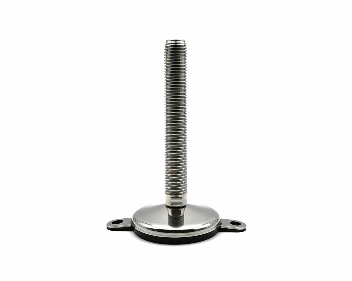 Element 1 von 2 (Bild) – Maschinenfuß / Gelenkfuß VULCANIZED Edelstahl, Ø 120 mm, M16 x 125 mm, 2 Laschen, NBR