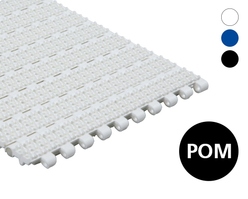 Modular plastic belt 25-836 perforated surface with nubs, 21 % flow, p=25  POM natural, blue, FDA, USDA, FSIS
