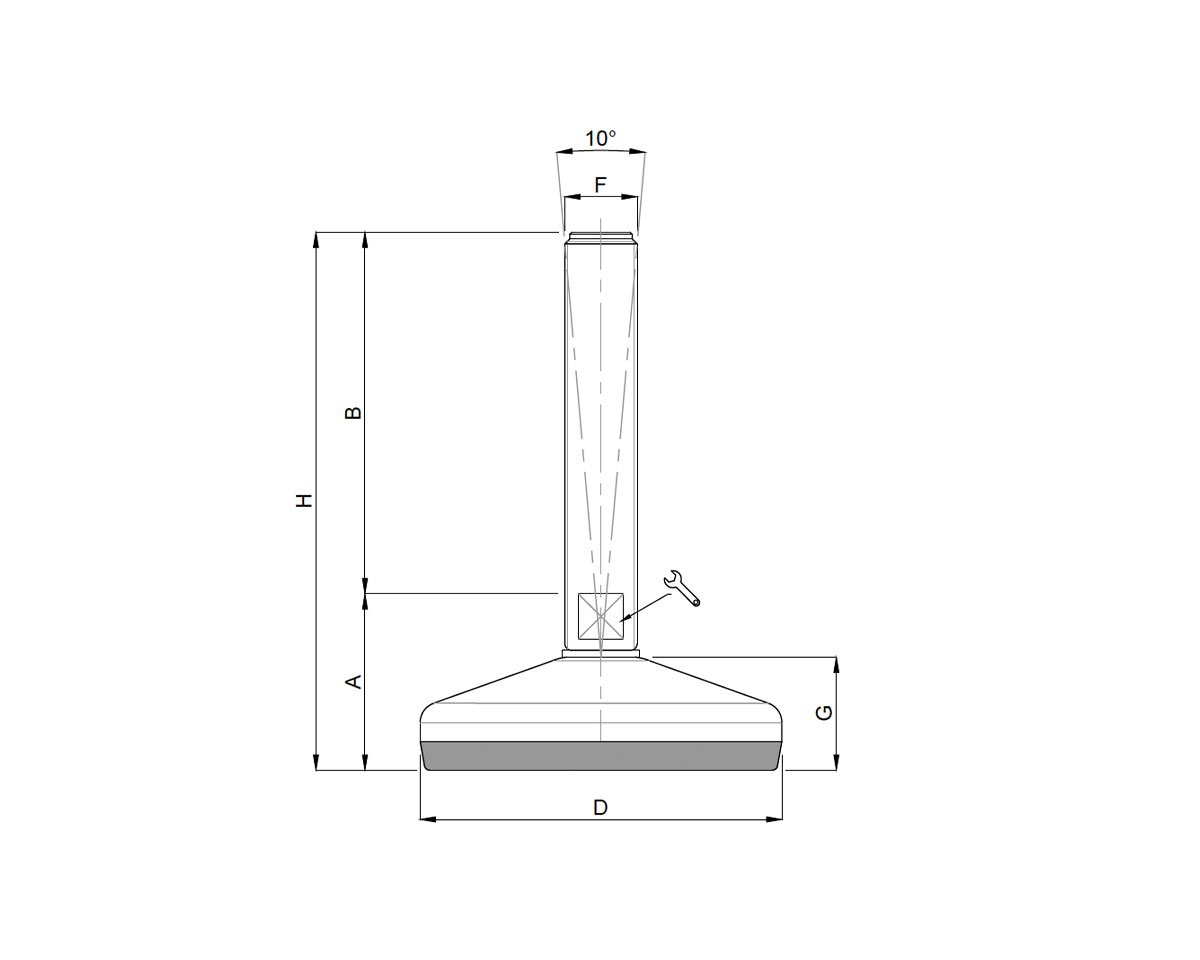 Element 3 von 3 (Bild) – Maschinenfuß / Gelenkfuß VULCANIZED Edelstahl, Ø 60 mm, M12 x 200 mm, NBR