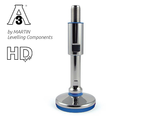 Maschinenfuß mit Gelenk TEKNO-HYGIENIC 3-A, Ø 100 mm, M30 x 135 mm Edelstahl, Verstellweg 40 mm, Hülse 60 mm, Antirutsch