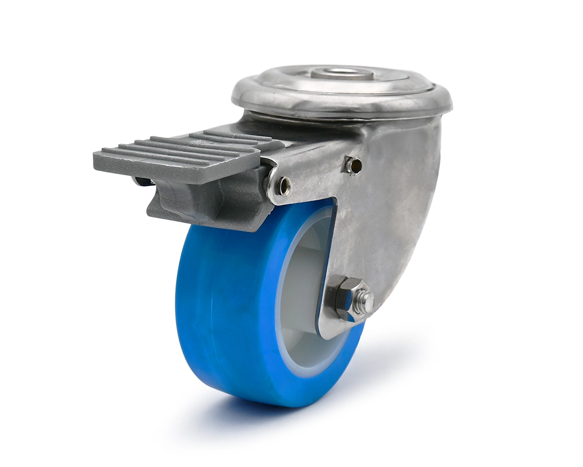 Element 2 of 3 (image) – Swivel castor, zinc plated, Ø 100 mm, PU blue, 82 Shore, plastic parking break, total height 131 mm