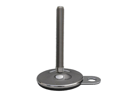 Maschinenfuß mit Gelenk VULCANIZED Edelstahl, Ø 100 mm, M24 x 250 mm Edelstahl, Lasche Ø 15 mm, Antirutsch NBR schwarz