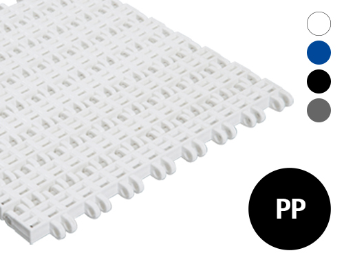 Modular plastic belt 25-411 grid-shaped non stick surface, 26 % flow, p=25  PE natural, blue, FDA, USDA, FSIS